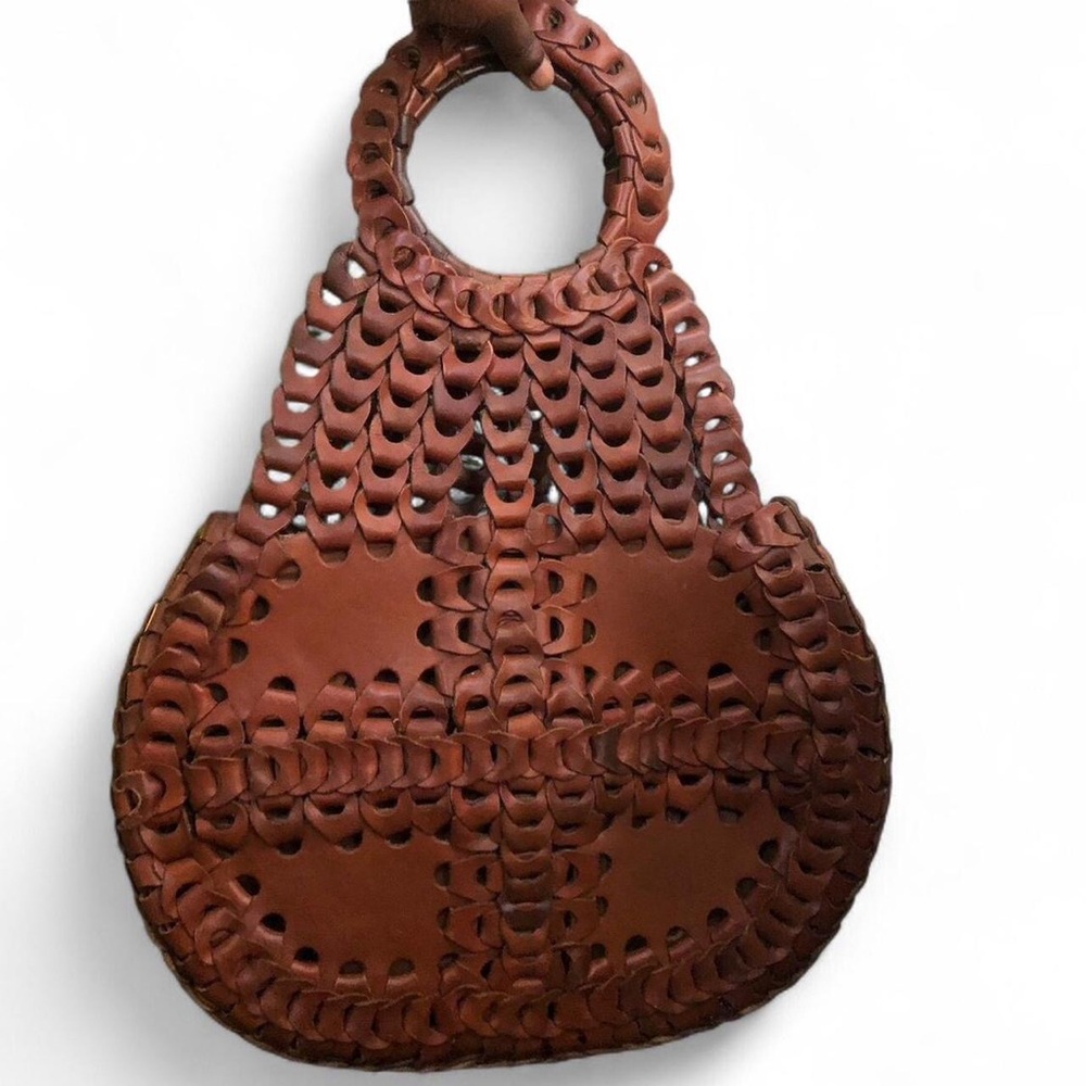 Patricia Nash Brown Flapover Pisticci Chainlink Leather Shoulder Hand Bag Purse - Picture 8 of 8